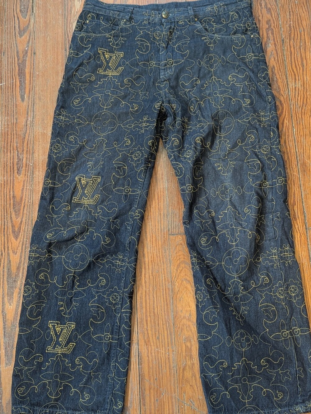 Louis Vuitton Monogram Embroidered Dark Denim Pants